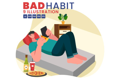 9 Bad Habit Vector Illustration