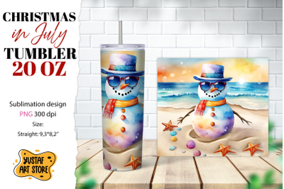 Christmas in July tumbler sublimation. Sandman on the beach