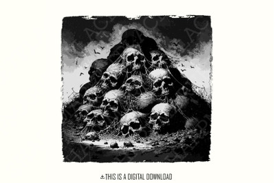 Gothic Skull Mountain PNG, Dark Aesthetic Digital Art, Horror Sublimation Design, Spooky Skull Pile, Halloween Decor, Macabre Artwork