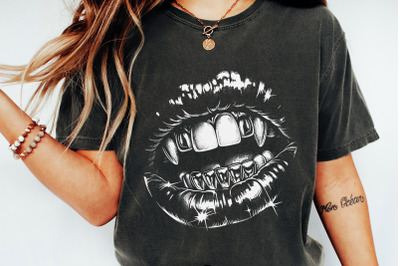 Gothic Vampire Lips PNG, Grillz Halloween Sublimation, Dark Aesthetic Art, Vampire Teeth Digital Art, Spooky Season Design