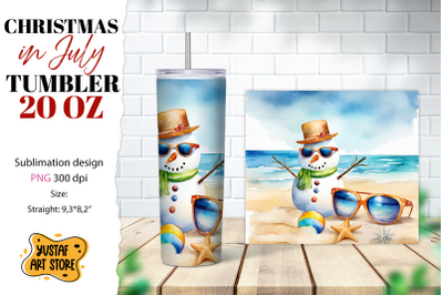 Christmas in July tumbler sublimation. Sandman on the beach