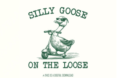 Silly Goose on the Loose PNG, Vintage Goose, Funny Goose, Cute Animal png, Cowboy Goose, Sarcastic Goose, Goose on a Scooter, Sublimation