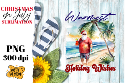 Christmas in July sublimation. Santa Claus on the beach