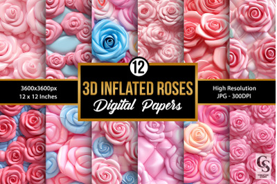 Inflated 3D Roses Seamless Patterns