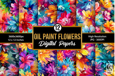 Rainbow Oil Paint Flowers Seamless Patterns