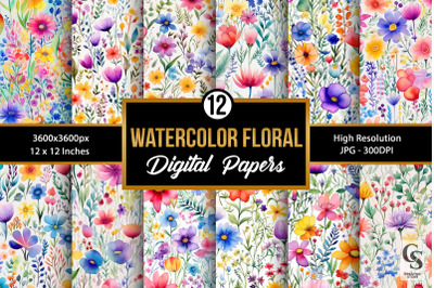 Rainbow Watercolor Wildflowers Digital Papers