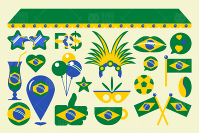 Cartoon&nbsp;Vector Brazil Flag&nbsp;Illustrations Set