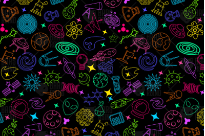 Neon Cosmos Science Seamless Pattern