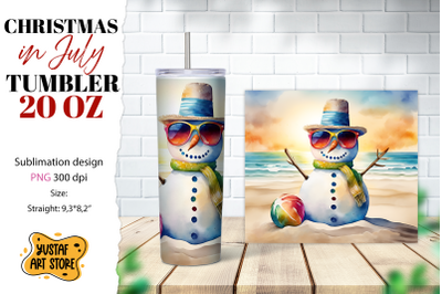 Christmas in July tumbler sublimation. Sandman on the beach