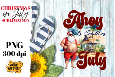 Christmas in July sublimation. Santa Claus on the beach