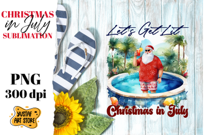 Christmas in July sublimation. Santa Claus on the beach