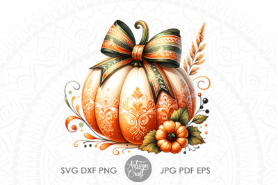 Pumpkin With Bow | Fall Coquette Bow | Fall Designs PNG
