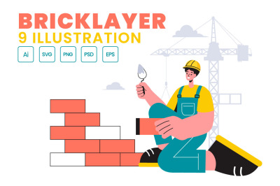 9 Bricklayer Worker Illustration