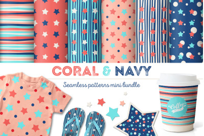 Coral &amp; Navy Seamless Patterns