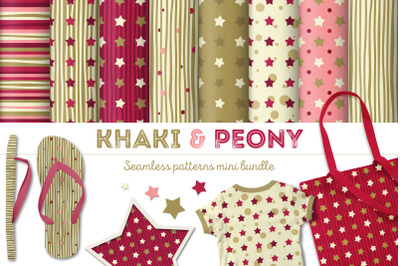 Khaki &amp; Peony Seamless Patterns | Digital Papers