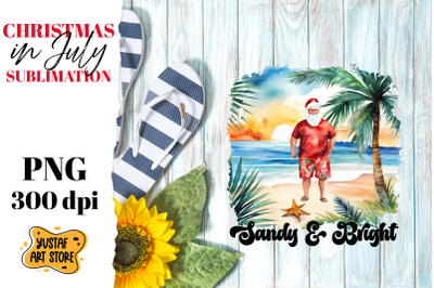 Christmas in July sublimation. Santa Claus on the beach