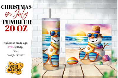 Christmas in July tumbler sublimation. Sandman on the beach