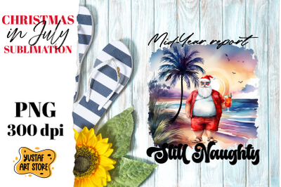 Christmas in July sublimation. Santa Claus on the beach