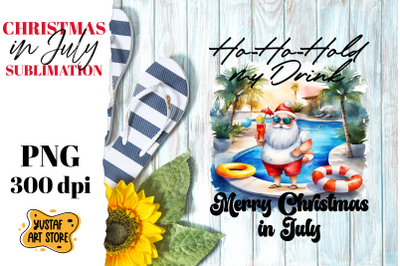 Christmas in July sublimation. Santa Claus on the beach