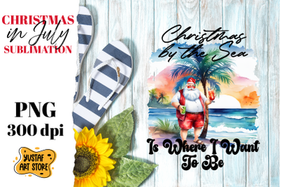 Christmas in July sublimation. Santa Claus on the beach