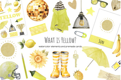 Watercolor yellow things clipart. Learning yellow color clipart