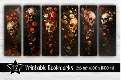 Skulls and flowers Bookmarks Printable 2x6 inch