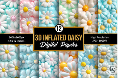 Inflated 3D Daisy Flowers Seamless Patterns