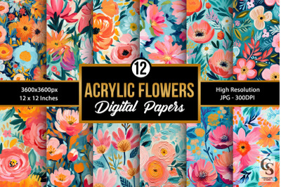 Acrylic Paint Flowers Seamless Patterns