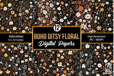 Boho Ditsy Flowers Seamless Patterns