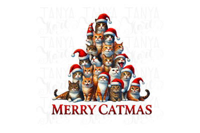 Merry Catmas PNG Designs for Crafting, Cute Cats Digital Downloads, Fu