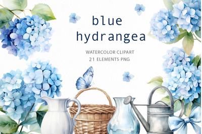 Watercolor Blue Hydrangea Clipart