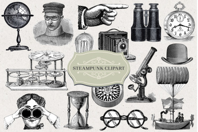 Black &amp; White Steampunk Clip Art