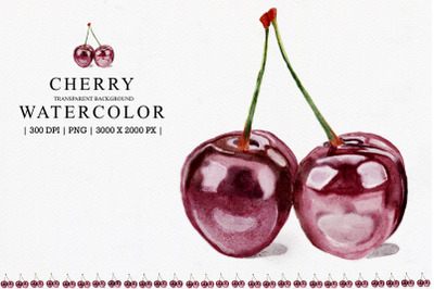 Cherry Watercolor Illustration Clipart Sublimation