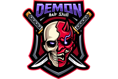 Demon half skull esport mascot logo