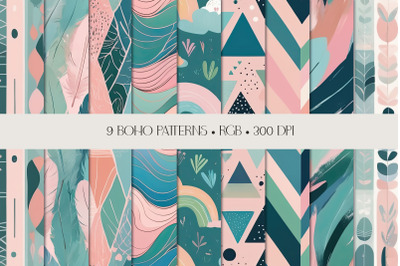 Green Pink &amp;amp; Blue Modern Boho Patterns