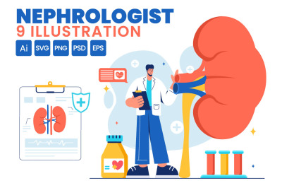 9 Nephrologist Vector Illustration