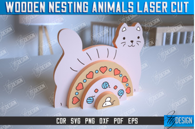 Wooden Nesting Cat | Rainbow | Educational Game | CNC