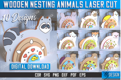 Wooden Nesting Animals Bundle | Rainbow | Educational Game | CNC