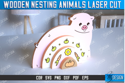 Wooden Nesting Pig | Rainbow | Educational Game | CNC