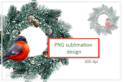 Bullfinch bird PNG | Christmas wreath sublimation