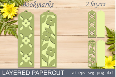 Bookmark with flowers, Layered papercut svg
