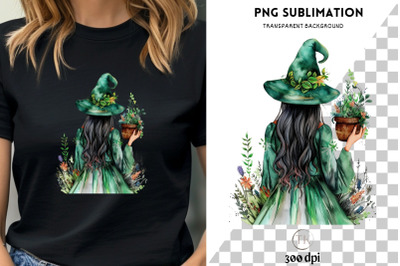 Plant Witch PNG Digital Print for Dark Academia Crafting, Transparent