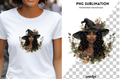 Forest Witch PNG Design, Melanin Black Woman Graphics for Sublimation