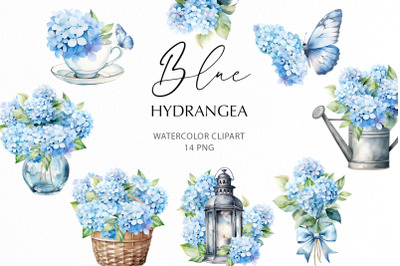 Watercolor Blue Hydrangea Clipart