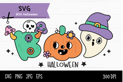 Cute Boo Halloween groovy kawaii cliparts SVG cartoon spooky