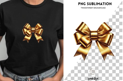 Gold Bow PNG Digital Download, Transparent Sublimation Designs for Cra