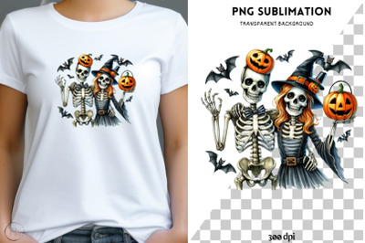Skeleton Couple PNG Design for Halloween Crafting, Digital Print and S