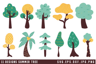 Cartoon Tree Clipart Design | Spring Summer Tree Clipart SVG