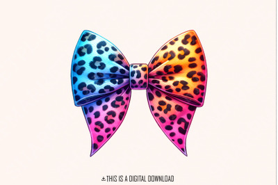 Colorful Leopard Print Bow PNG, Rainbow Animal Print, Trendy Digital Art, Fashion Clipart, Sublimation Design, Instant Download