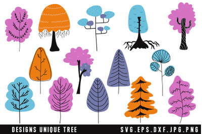 Unique Cartoon Tree Clipart | Abstract Tree Clipart SVG